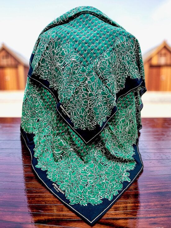 SONIA RYKIEL Foulards Accessories - A Pair SONIA RYKIEL Foulards Scarf Shawl 42" Black White Green Gold Floral (25